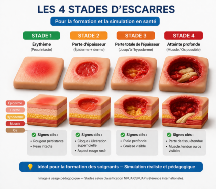 4 stades d'escarres simulation escarres personnes âgées